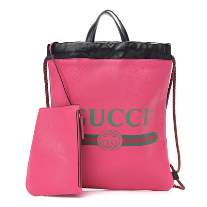 Gucci Grained Calfskin Logo Drawstring Backpack Box Pink Green Black 1 of 10