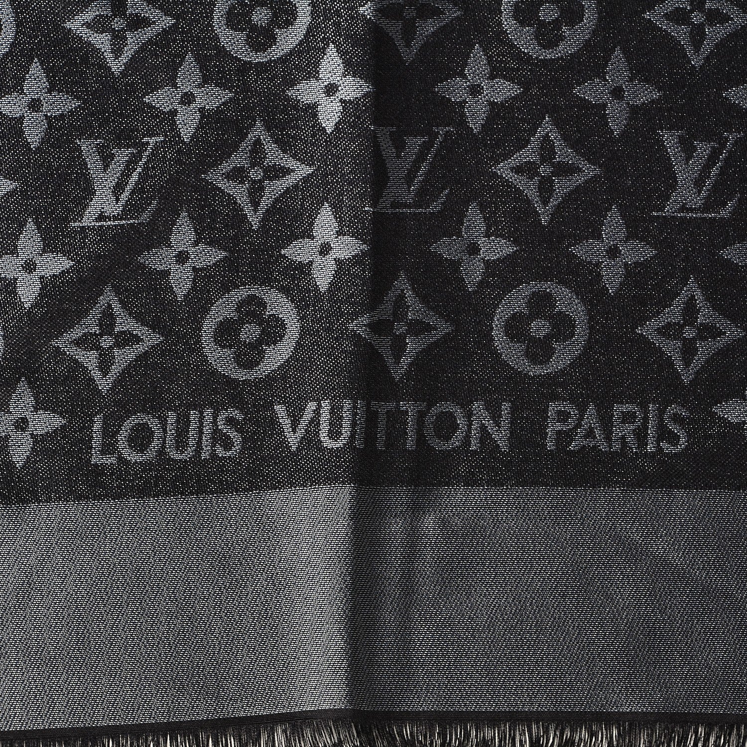 Louis Vuitton Silk Lurex Wool Monogram Shine Shawl Black 3 of 4