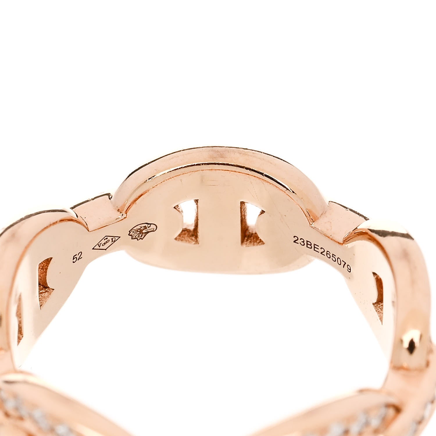 Hermes 18K Rose Gold Diamond PM d'Ancre Enchainee Ring 52 6 6 of 8