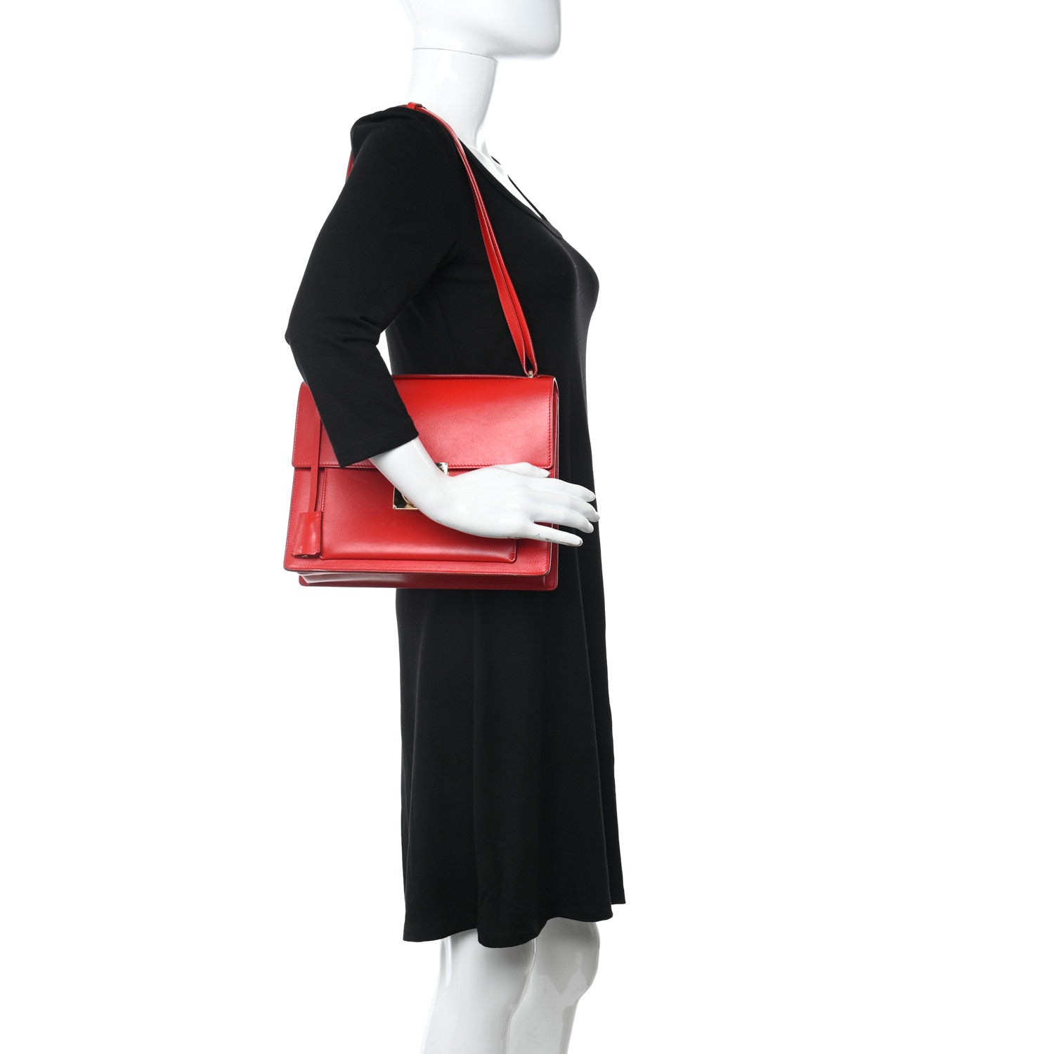 Salvatore Ferragamo Calfskin Gancio Lock Satchel Red 2 of 10