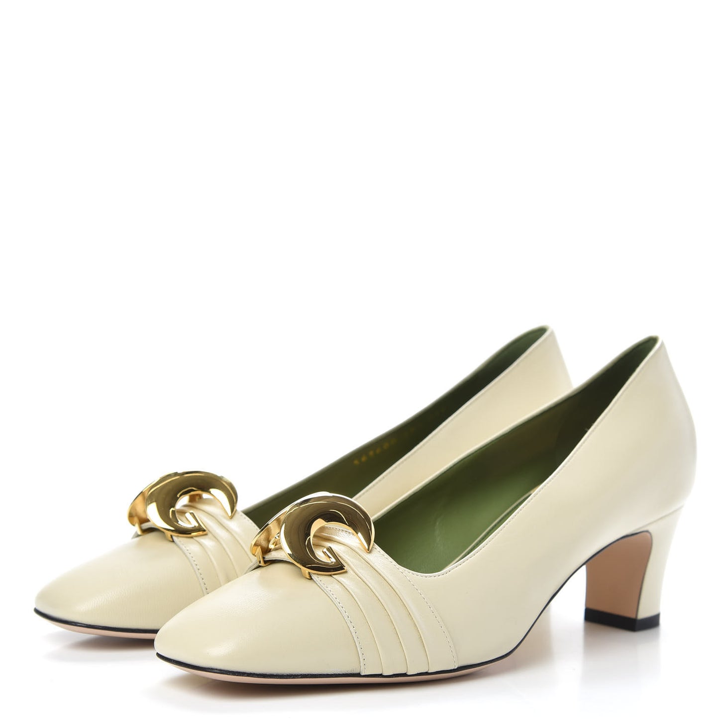 Malaga Kid Half Moon GG Square Toe Pumps 38.5 Vintage White