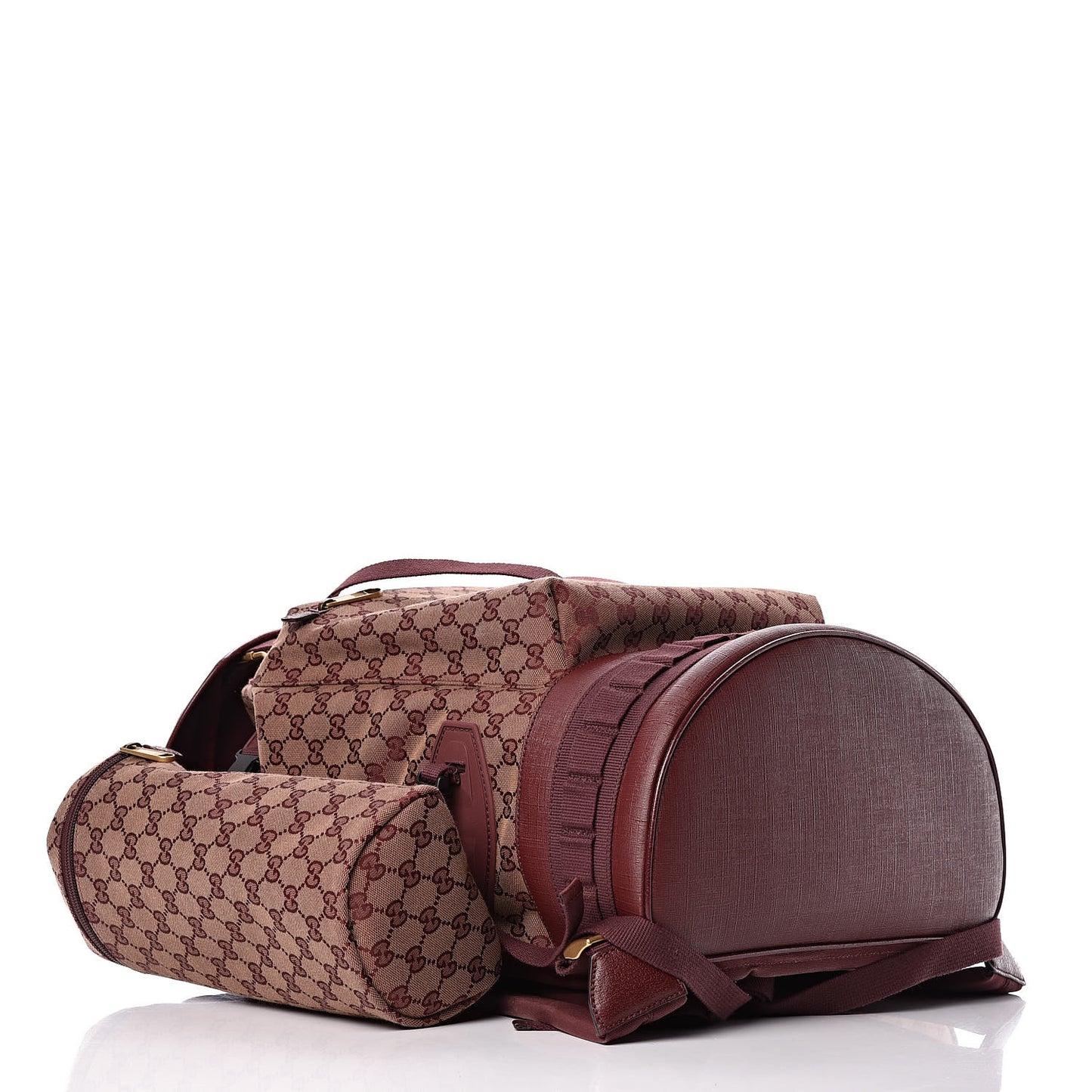 GG Monogram Script Logo Large Double Pocket Backpack Sahara Rubino Bordeaux