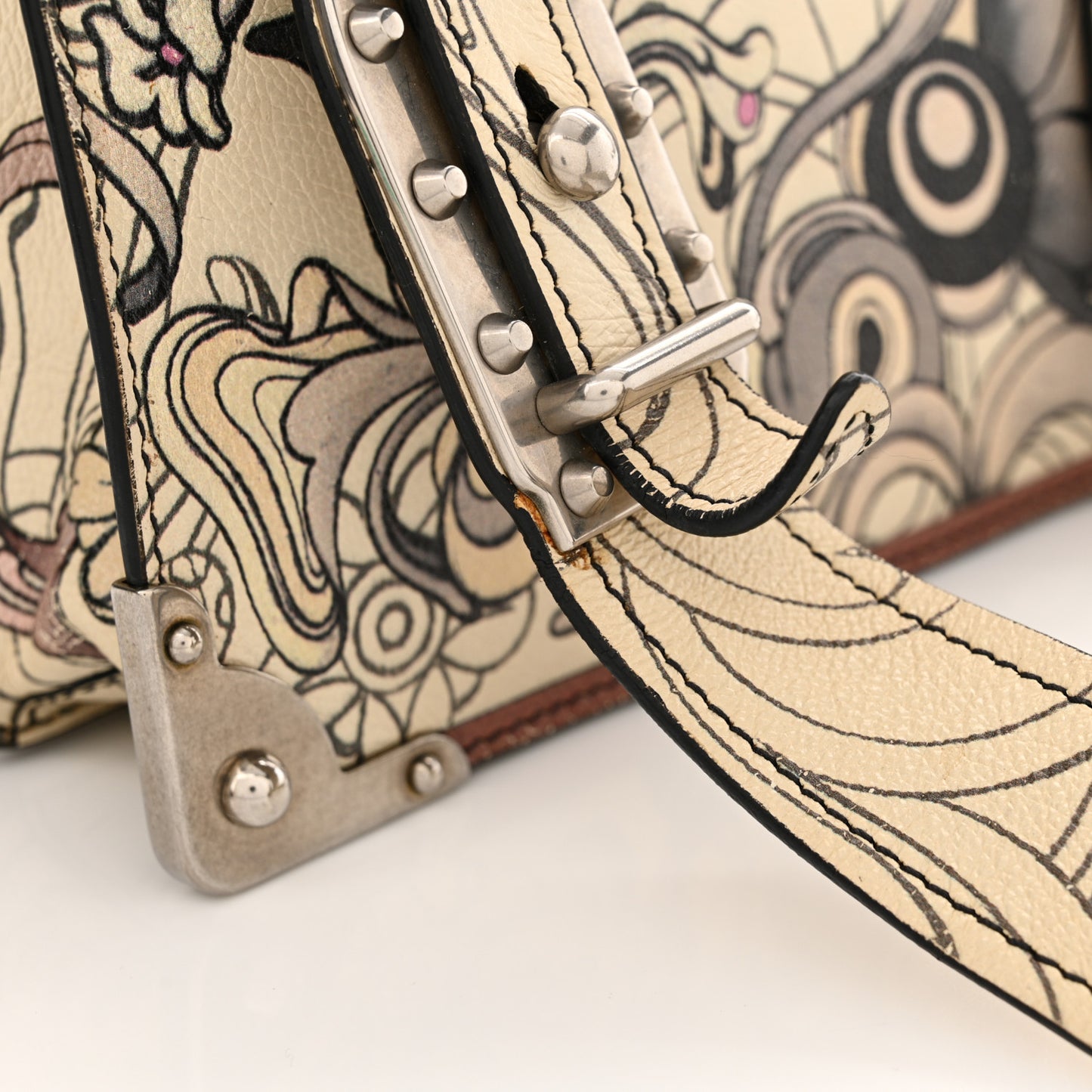 X JAMES JEAN Glace Calfskin Rabbit Print Cahier Bag Opaline