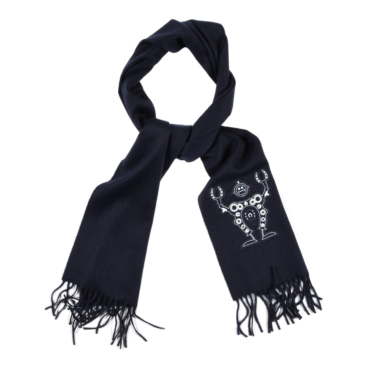 Hermes Cashmere Mr Farrier Patch Detail Muffler Marine 1 of 4