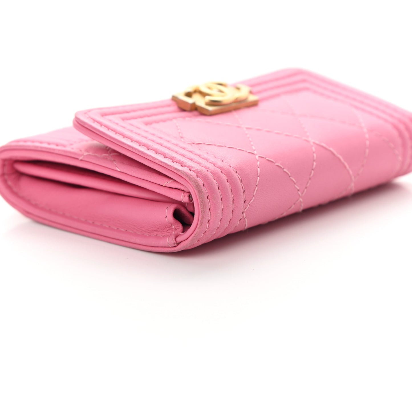Lambskin Quilted Boy Card Holder Wallet Pink