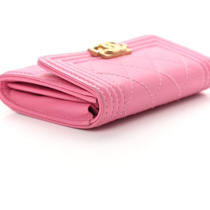 Chanel Lambskin Quilted Boy Card Holder Wallet Pink 13 of 15