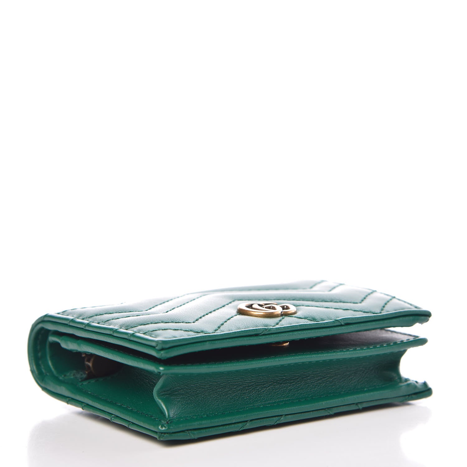 Gucci Calfskin Matelasse GG Marmont Card Case Wallet Emerald 4 of 8