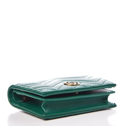 Gucci Calfskin Matelasse GG Marmont Card Case Wallet Emerald 4 of 8