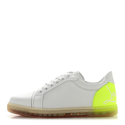 Christian Louboutin Calfskin Perforated Nappa Womens Fun Vieira Orlato Flat Sneakers 39 Bianco Fluo Yellow 1 of 10