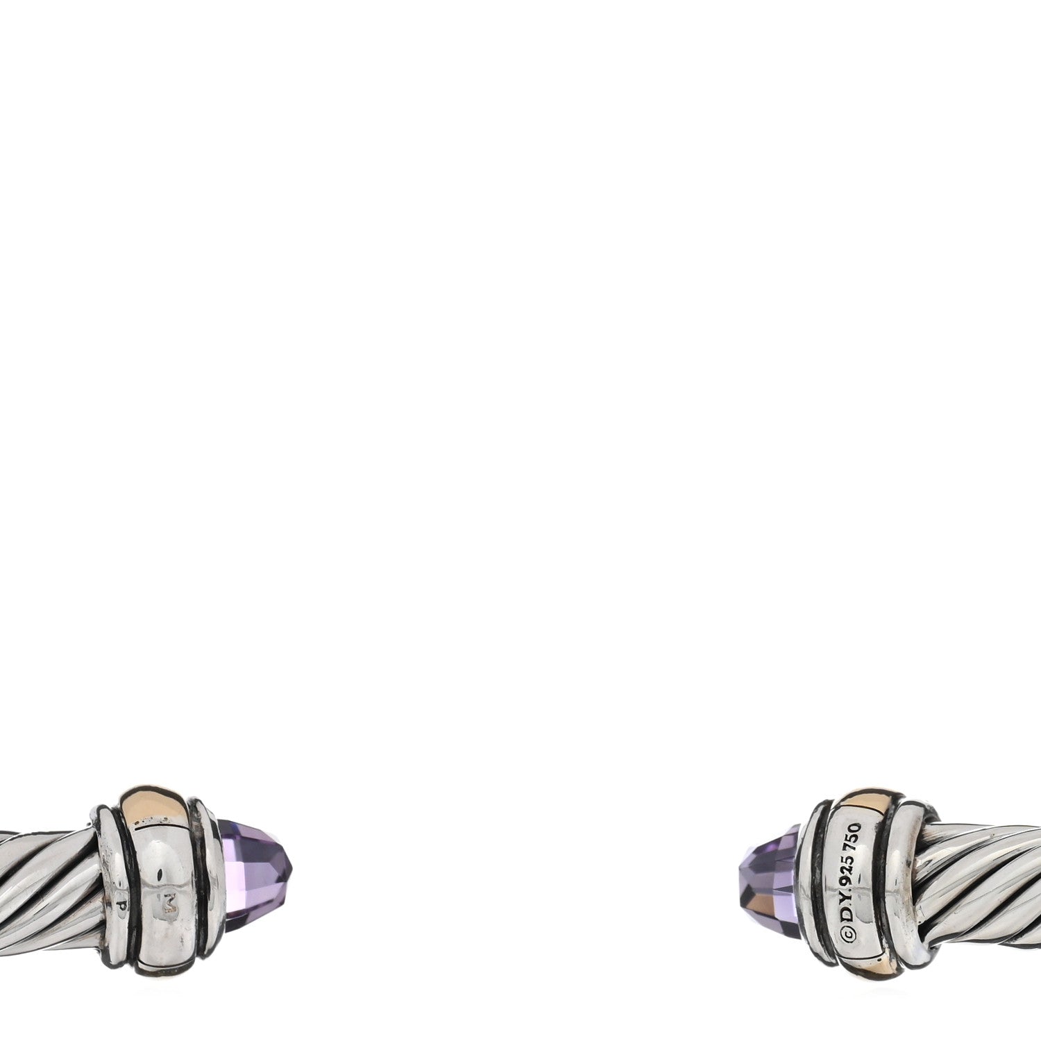 David Yurman Sterling Silver 18K Yellow Gold Amethyst 4mm Cable Classics Bracelet 3 of 3