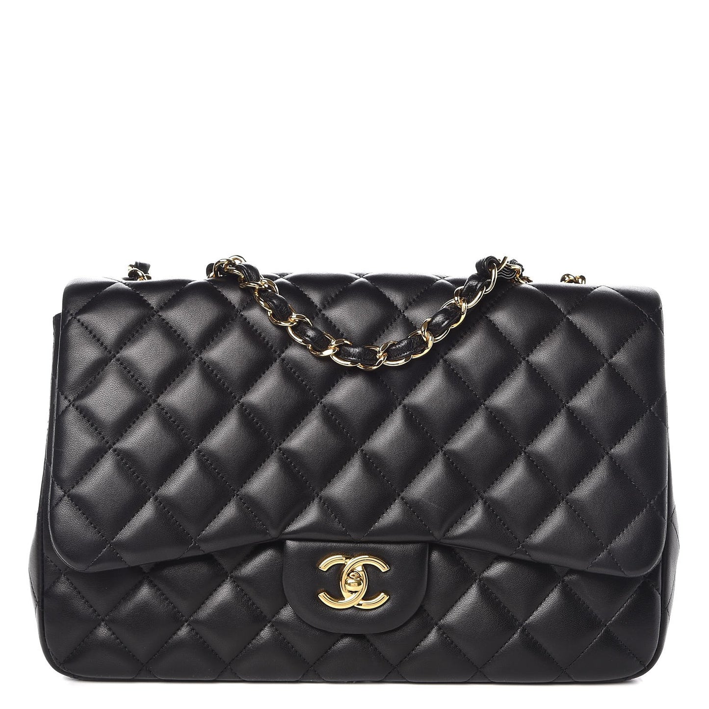 Lambskin Quilted Jumbo Single Flap Black