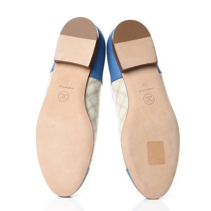 Chanel Toile Oily Calfskin CC Cap Toe Ballerina Flats 36 Light Beige Blue 6 of 11