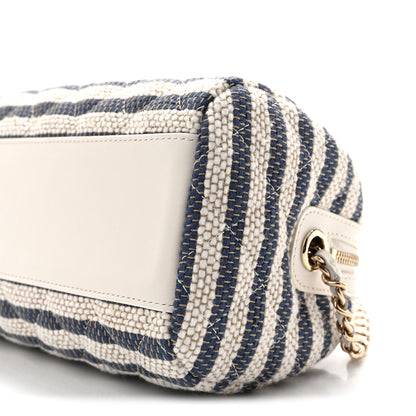 Chanel Printed Fabric Clutch With Chain Light Beige Dark Blue 10 of 12