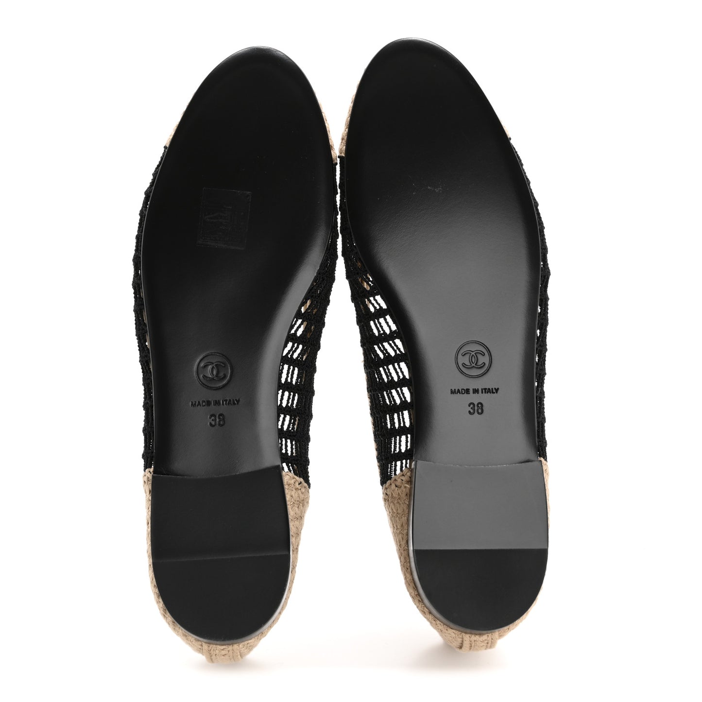 Raffia Cap Toe Ballerina Flats 38 Black Beige