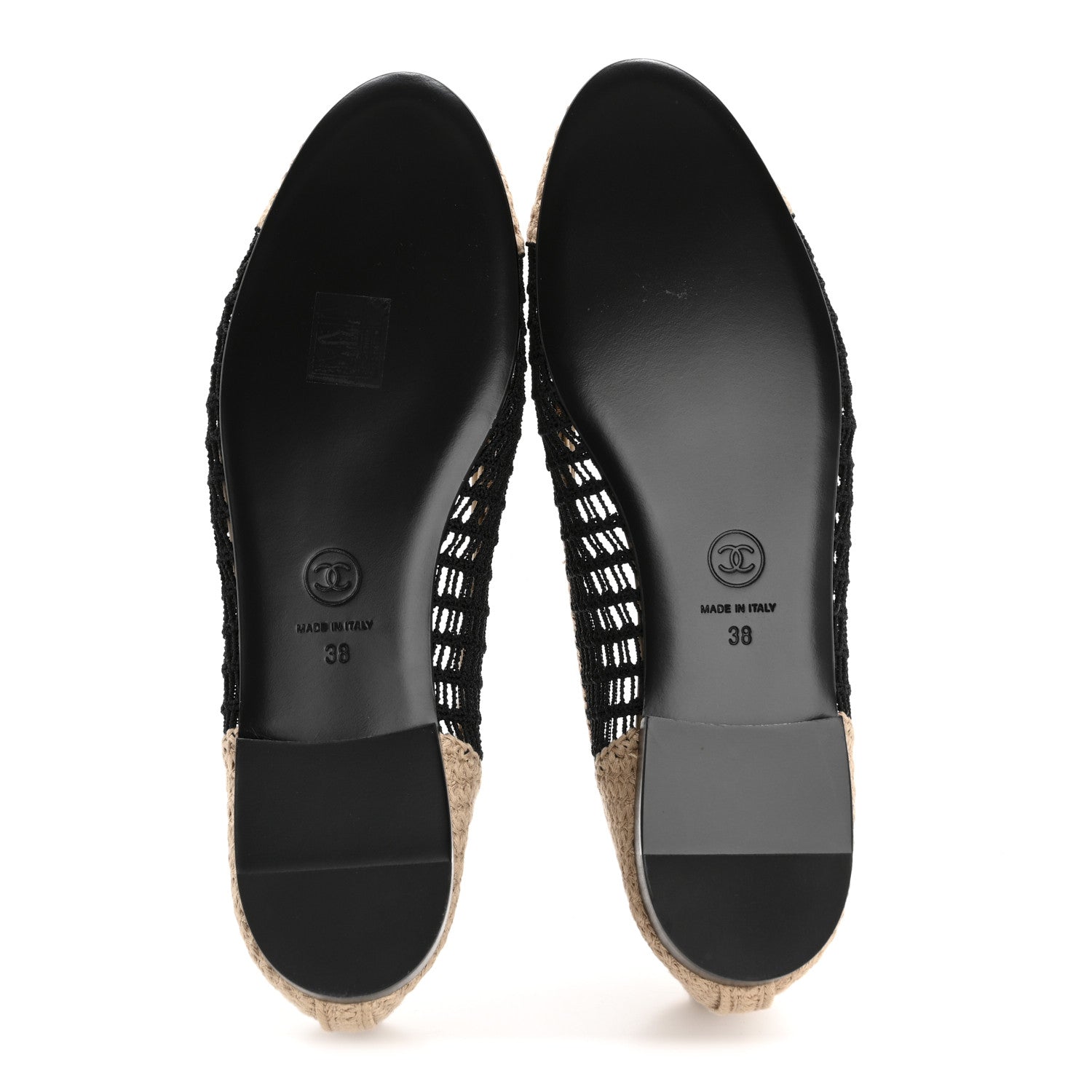 Chanel Raffia Cap Toe Ballerina Flats 38 Black Beige 6 of 10
