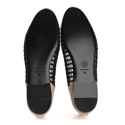 Chanel Raffia Cap Toe Ballerina Flats 38 Black Beige 6 of 10