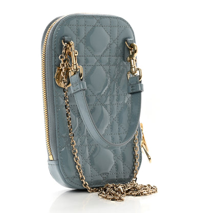 Christian Dior Patent Cannage Lady Dior Phone Holder Cloud Blue 3 of 9