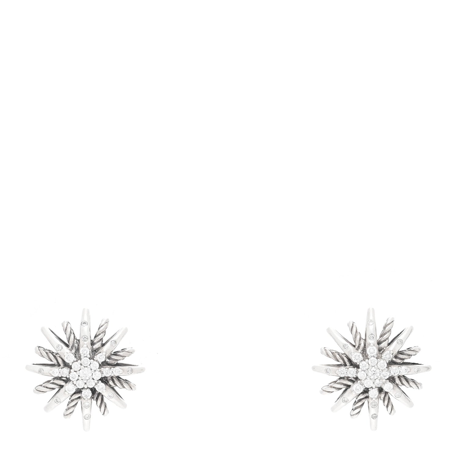 David Yurman Sterling Silver Diamond 16mm Starburst Earrings 1 of 4