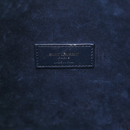 Saint Laurent Calfskin Crocodile Embossed Small Supple Sac de Jour Navy 6 of 10