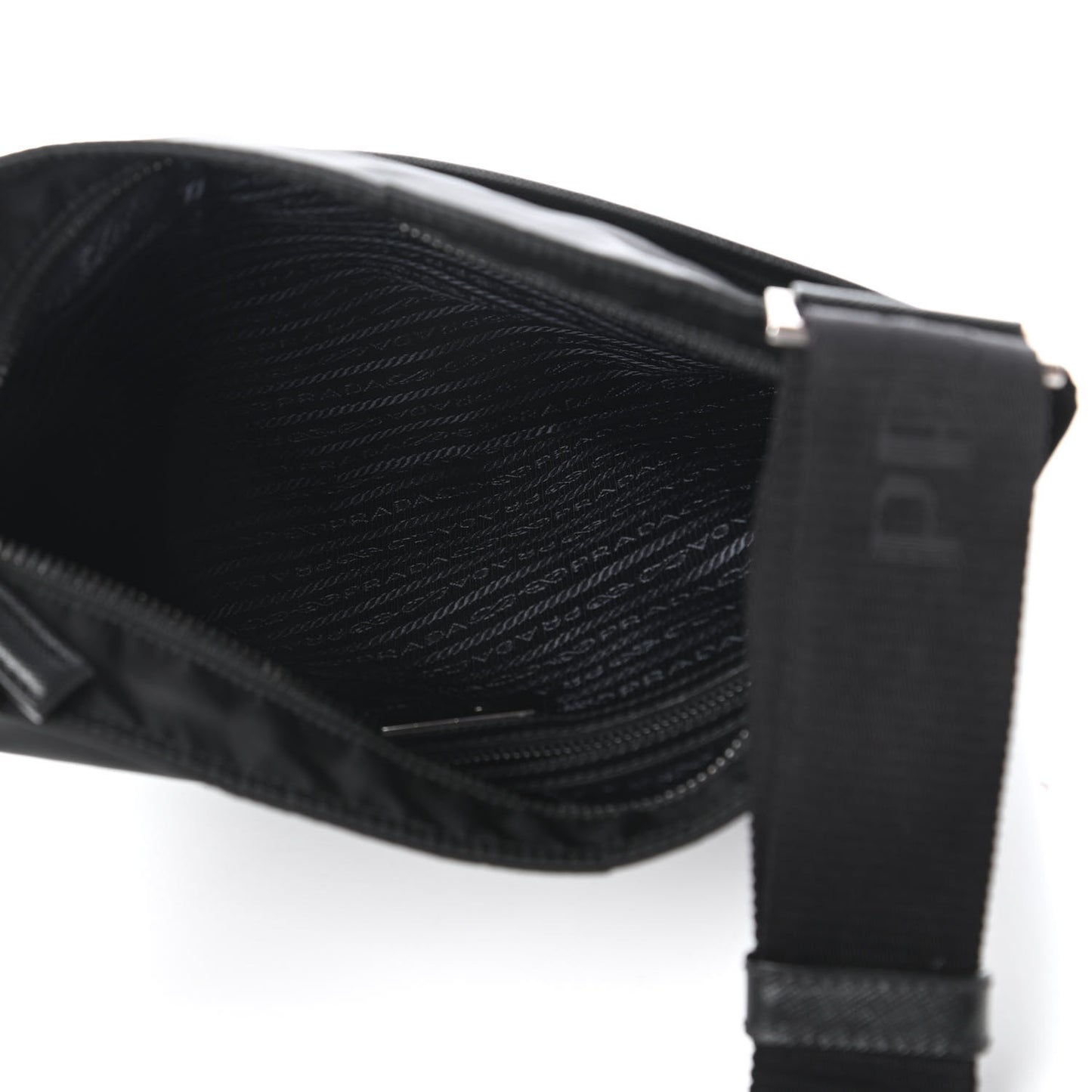 Tessuto Nylon Saffiano Flat Messenger Bag Black