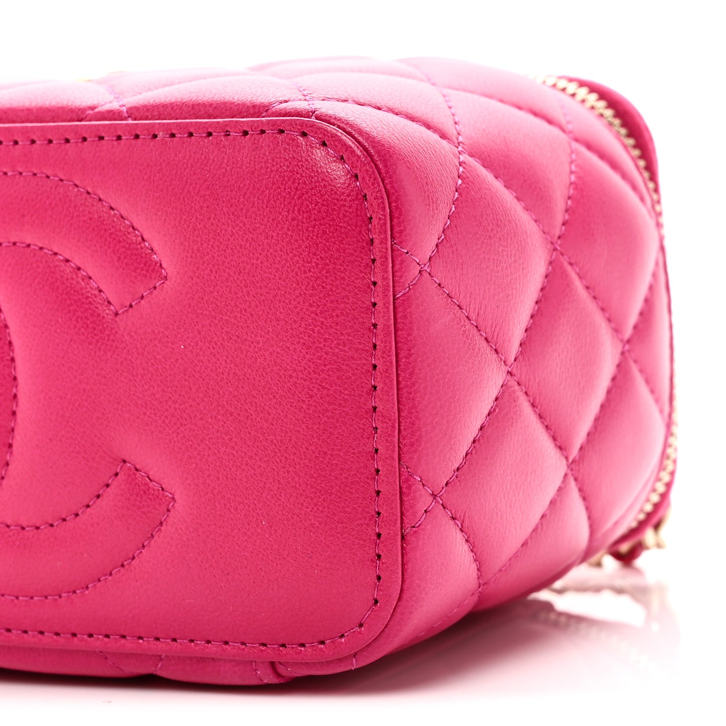 Lambskin Quilted Small Charming Top Handle Vanity Case With Chain Dark Pink