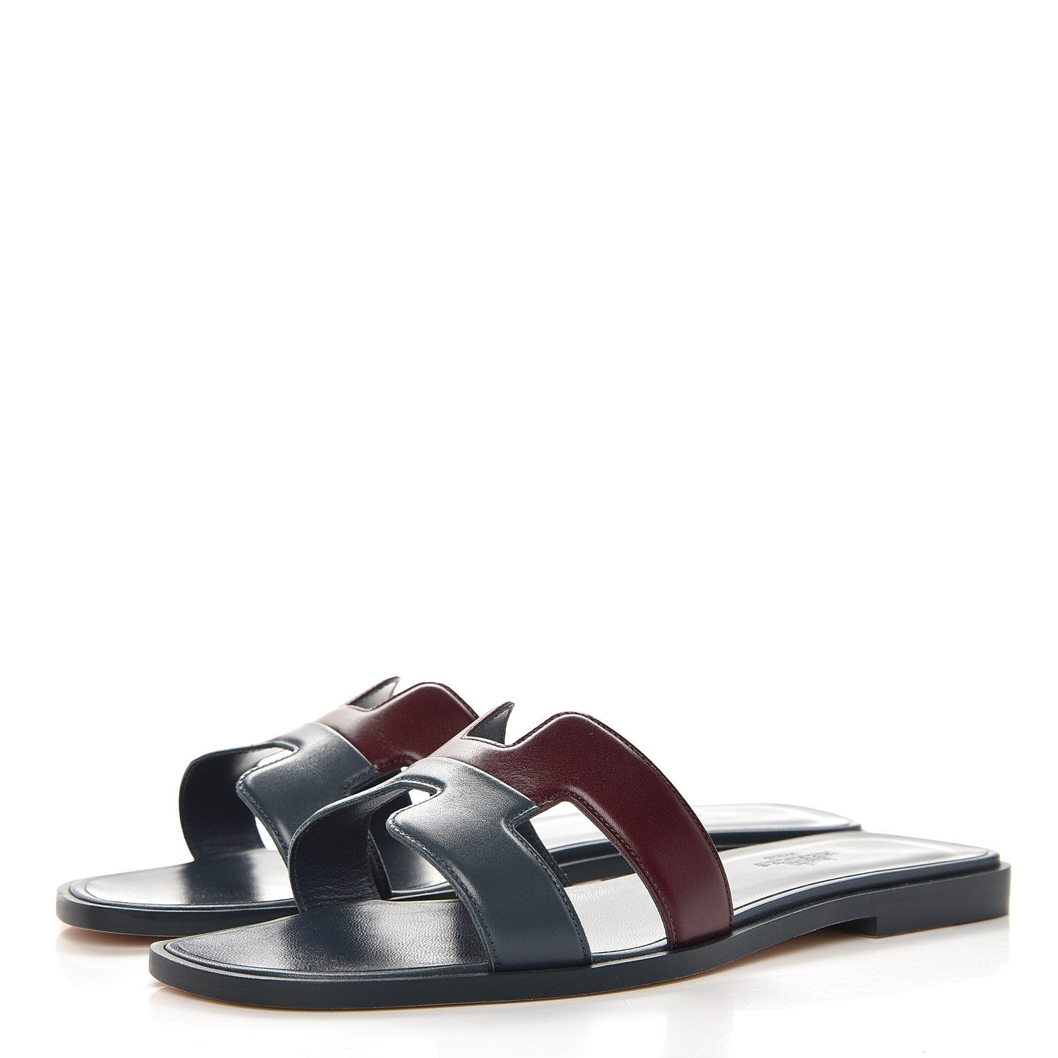 Hermes Box Calfskin Oran Sandals 37.5 Bleu Ardoise Bordeaux 3 of 8