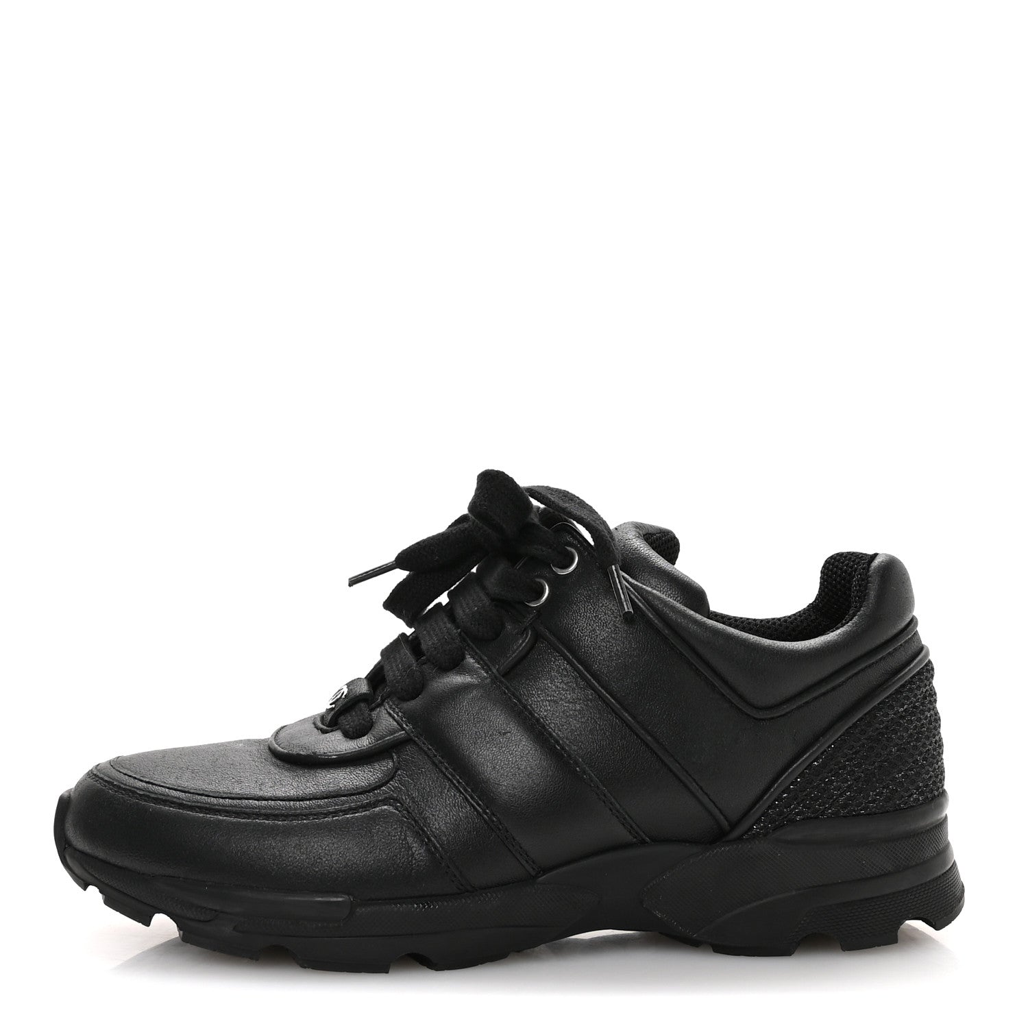 Chanel Calfskin Tweed Womens Sneakers 37 Black 1 of 8