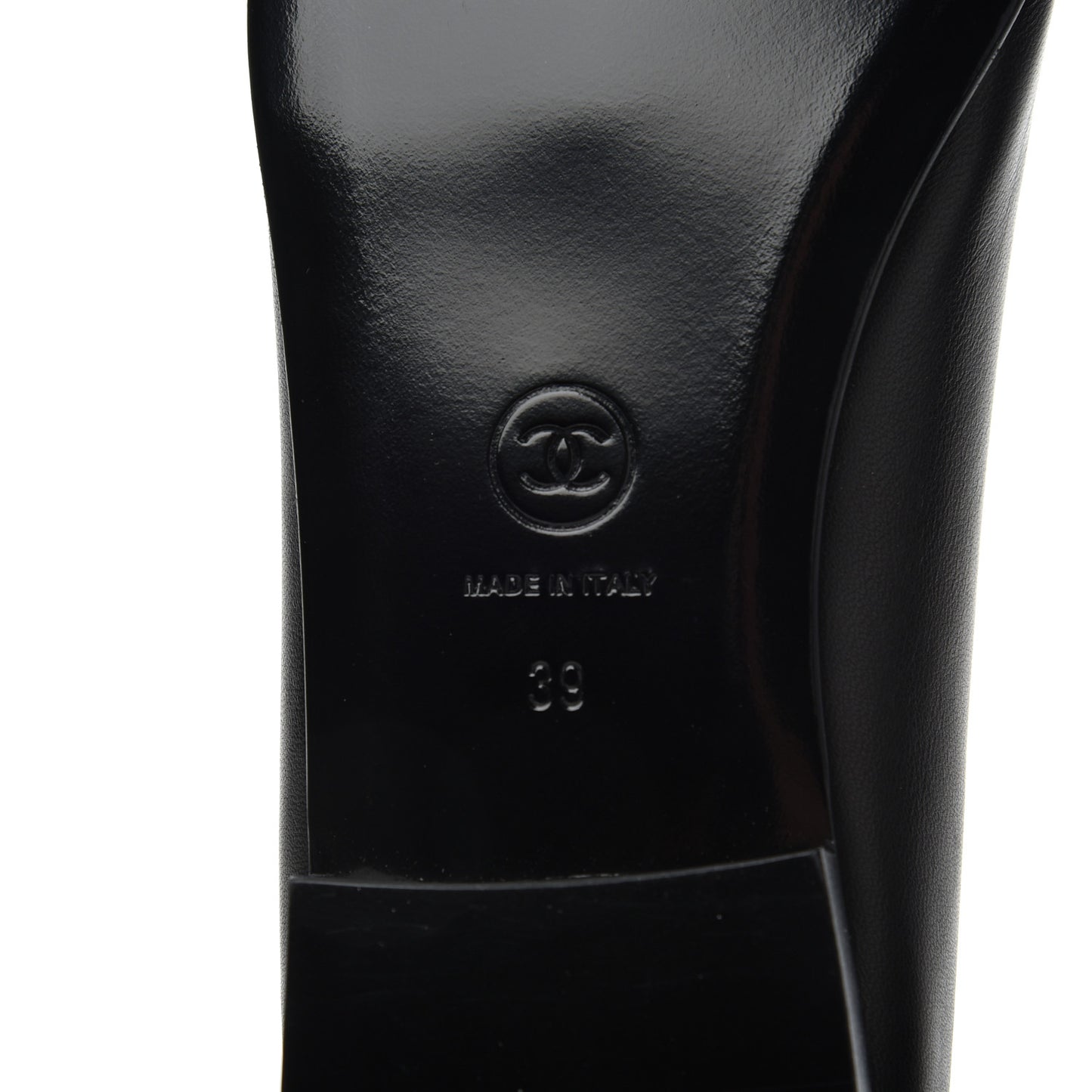 Lambskin Patent Calfskin CC Cap Toe Ballerina Flats 39 Black