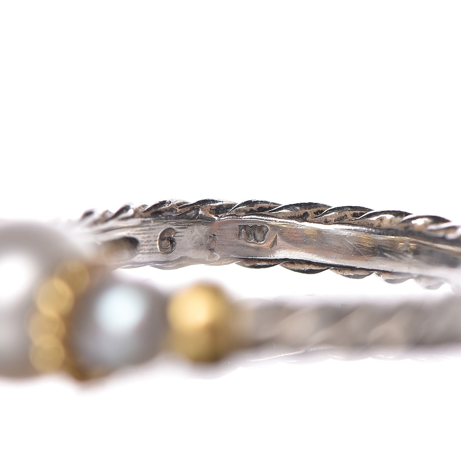 David Yurman Sterling Silver 18K Yellow Gold Pearl Cable Ring 50.5 5.5 3 of 4