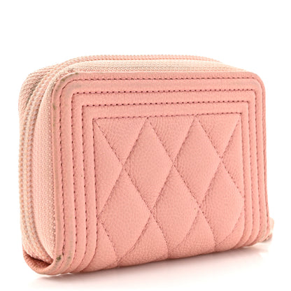 Chanel Caviar Quilted Boy Zip Around Coin Purse Wallet Light Pink 3 of 13