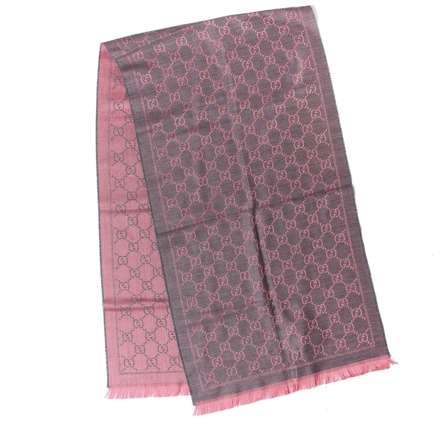 Wool Jacquard GG Monogram Sten Fringe Scarf Graphite Pink