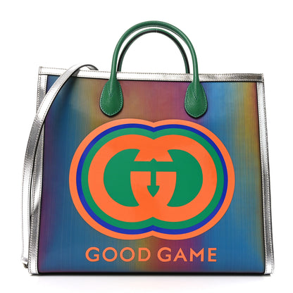 Gucci Laminated Textured Dollar Calfskin Good Game Interlocking G Tote Silver 1 of 10