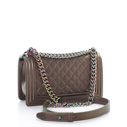 Chanel Iridescent Goatskin Quilted Medium Boy Flap Dark Gold 3 of 8