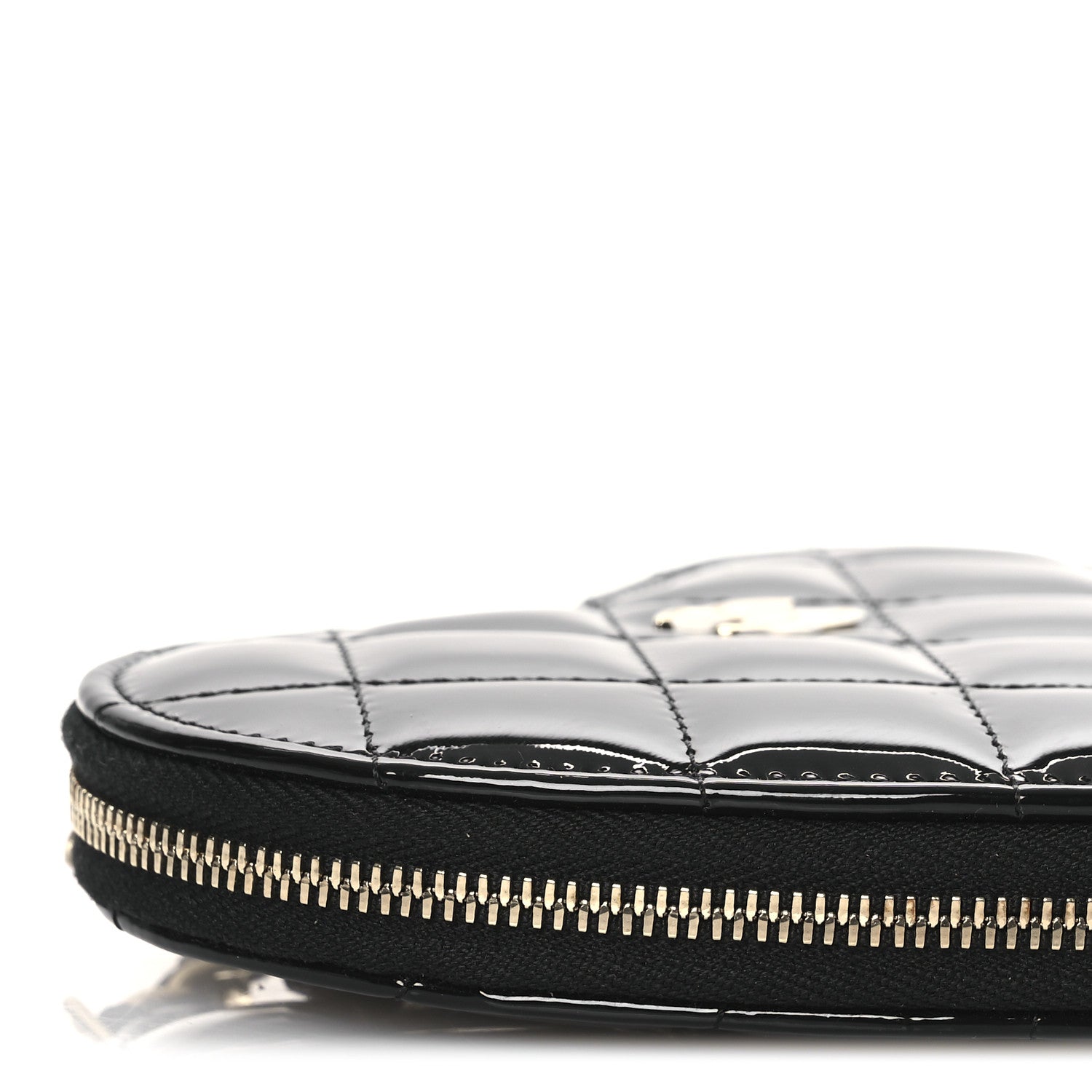 Chanel Patent Calfskin Resin Quilted CC Heart Clutch With Chain Black 14 of 21