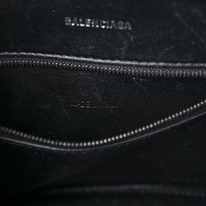 Balenciaga Shiny Calfskin Monochrome Crocodile Embossed Small Hourglass Top Handle Bag Black 7 of 15