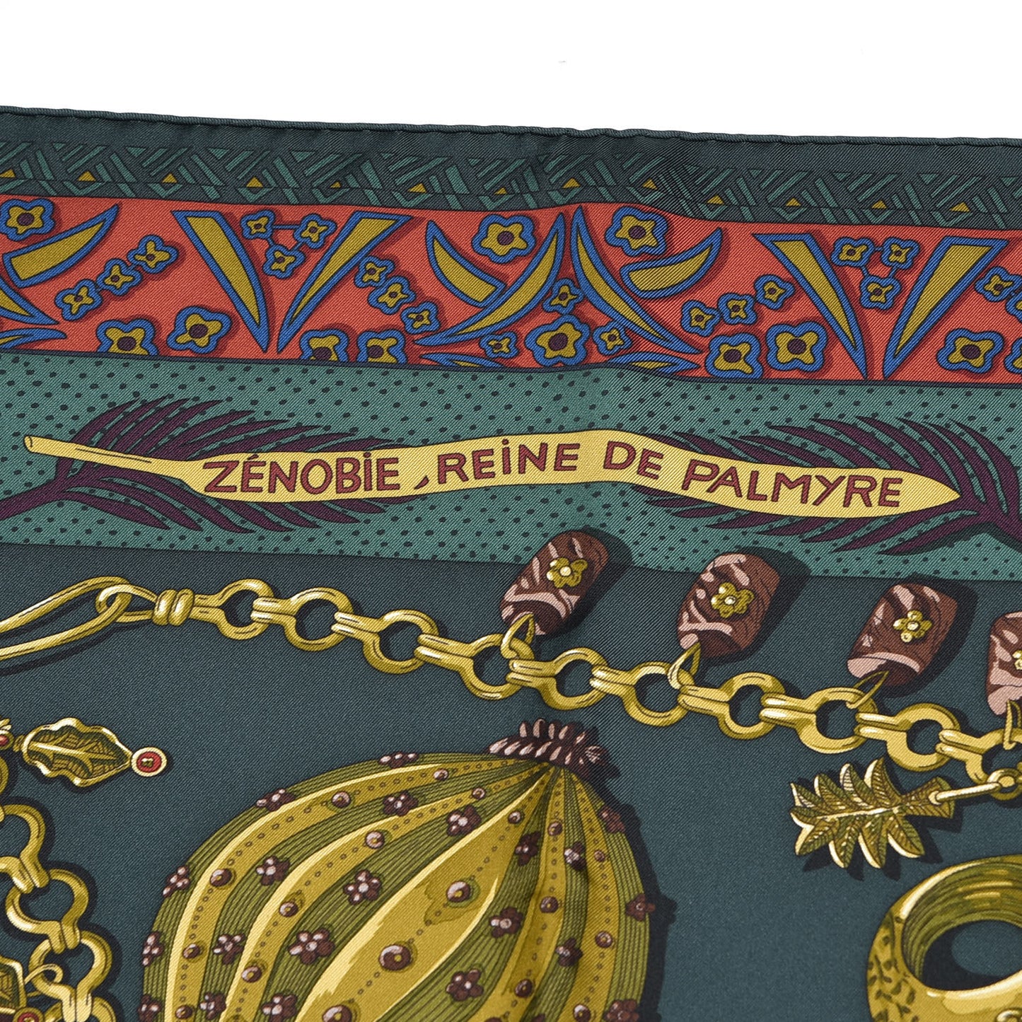Silk Zenobie Reine De Palmyre Scarf 90 Vert Sapin Bronze Brique