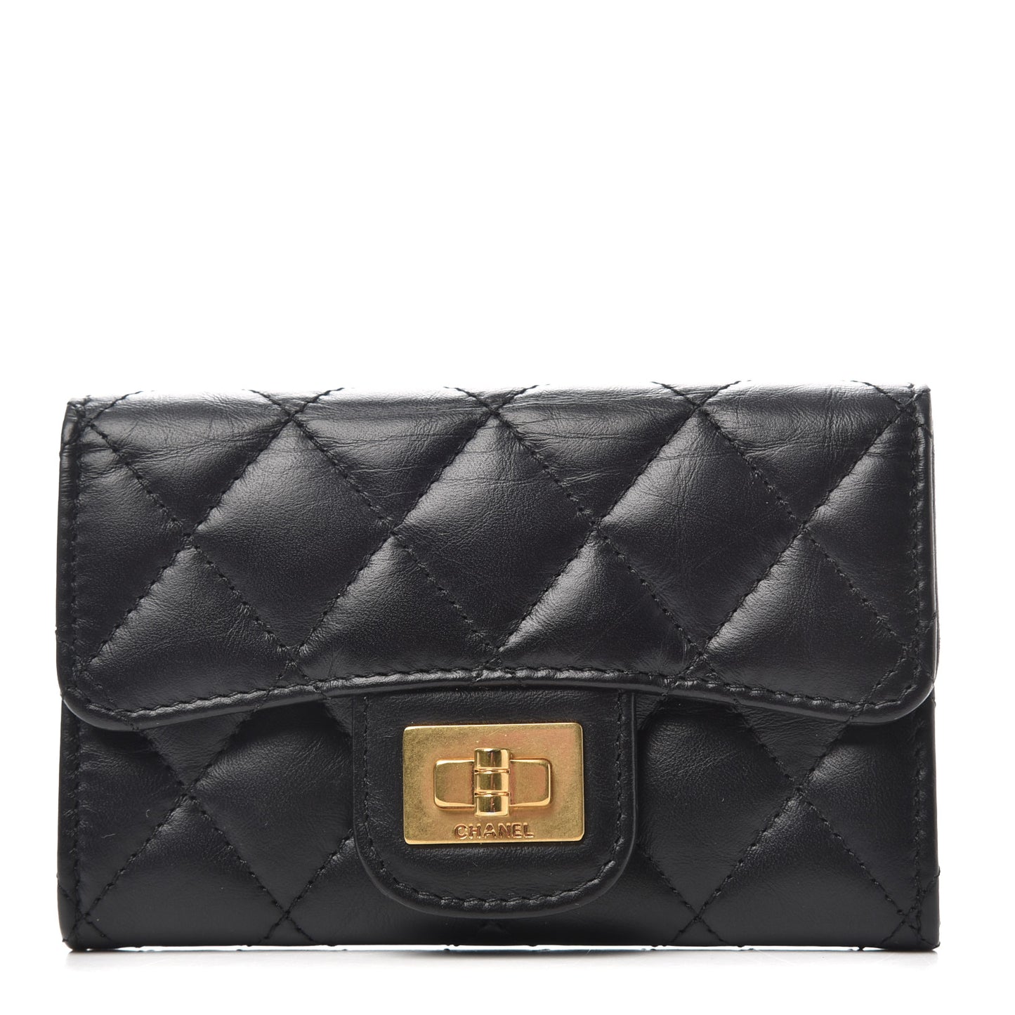 Aged Calfskin Quilted Reissue Flap Card Holder Black