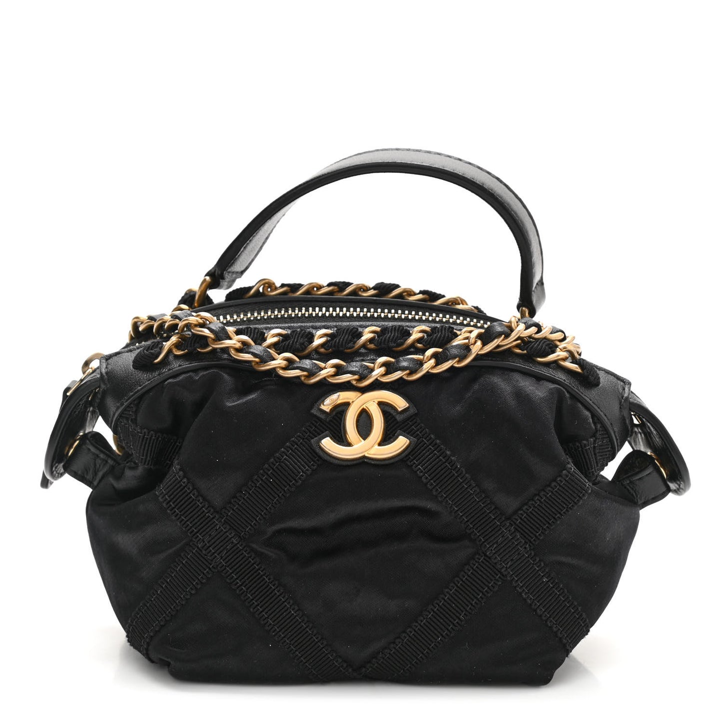 Nylon Grosgrain Quilted Lifestyle Clutch with Chain Black