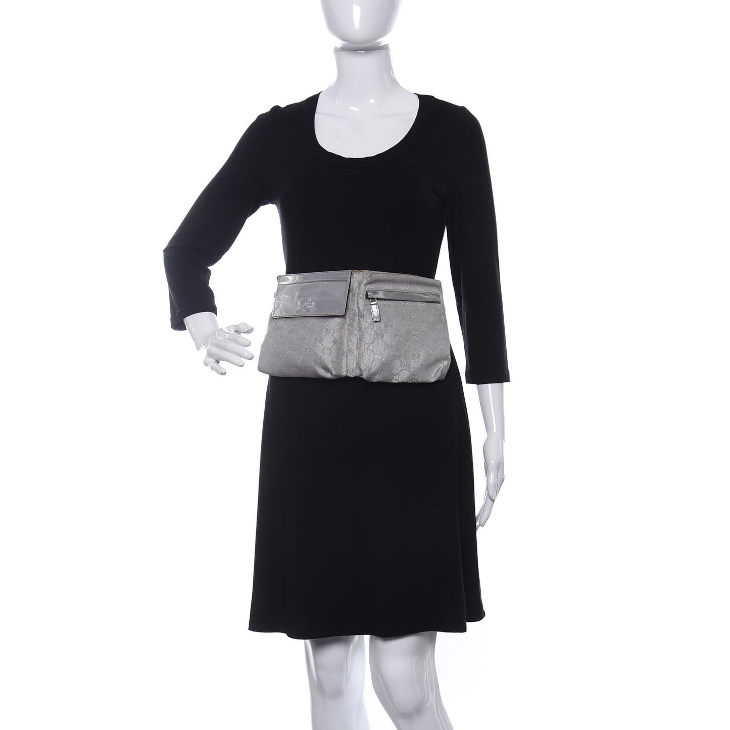 GG Monogram Web Double Pocket Belt Bag Silver