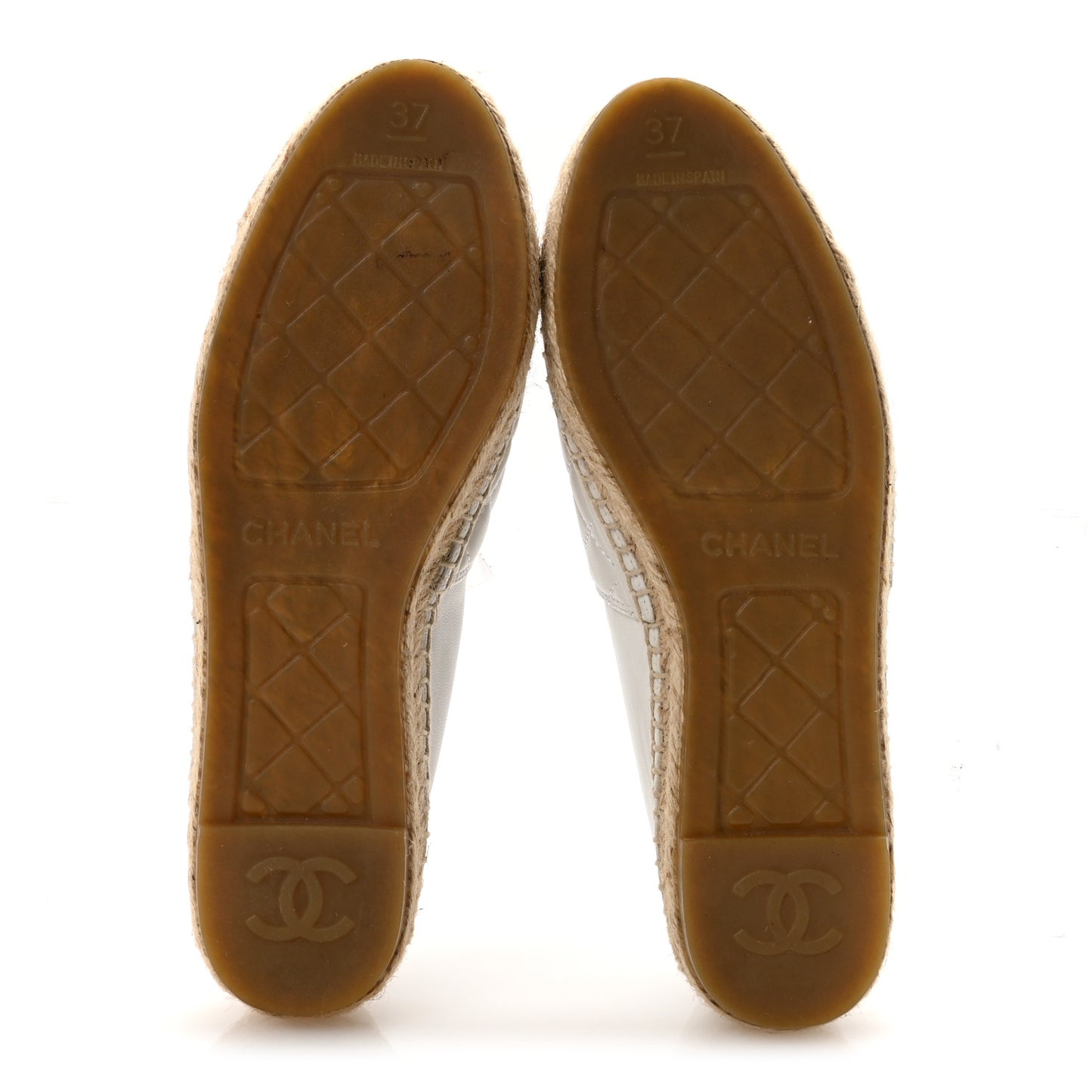 Lambskin Quilted CC Espadrilles 37 White Beige