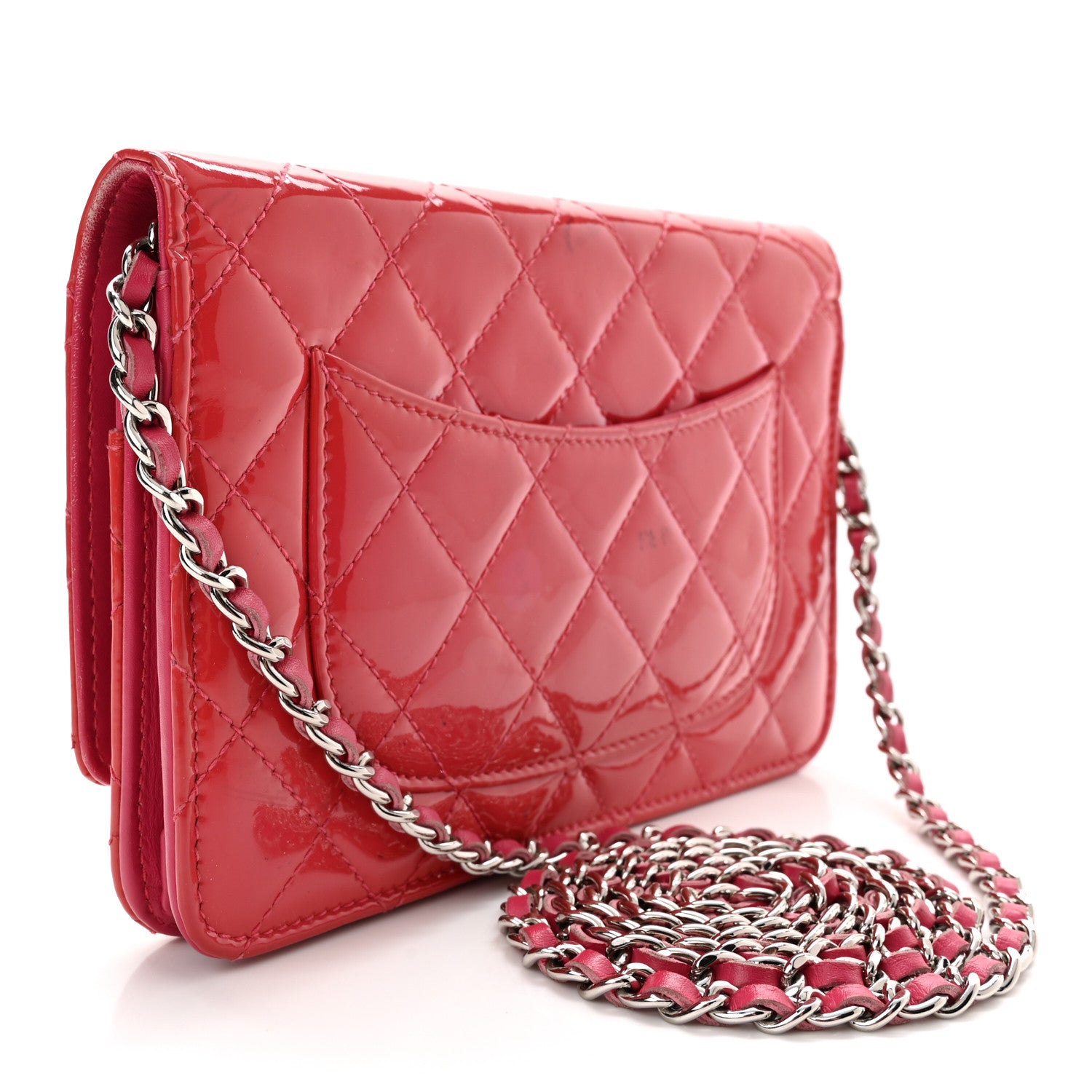 Chanel Patent Quilted Wallet On Chain WOC Fuchsia 3 of 13