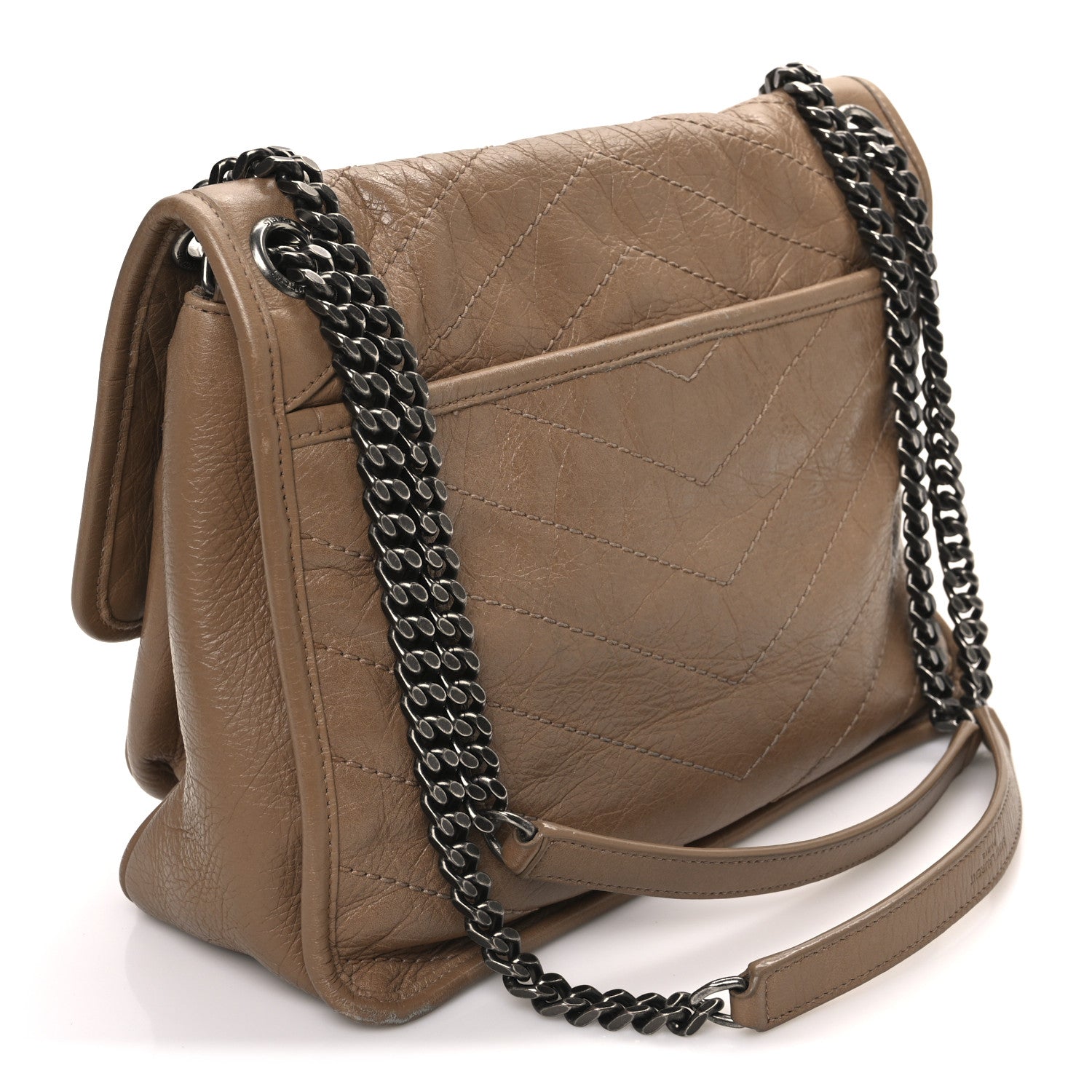 Saint Laurent Crinkled Calfskin Matelasse Monogram Medium Niki Chain Satchel Natural Tan 3 of 11