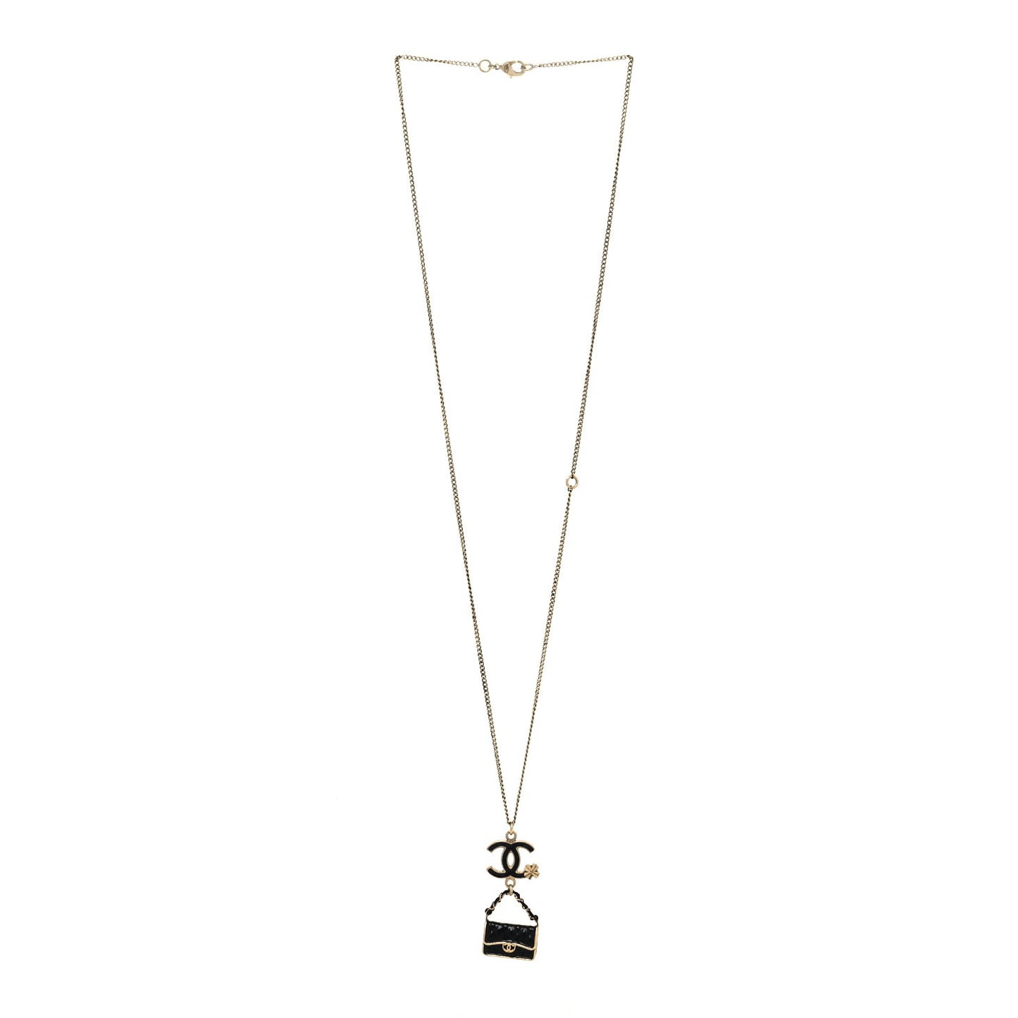 Enamel Charming Chic Classic Flap CC Charm Necklace Black