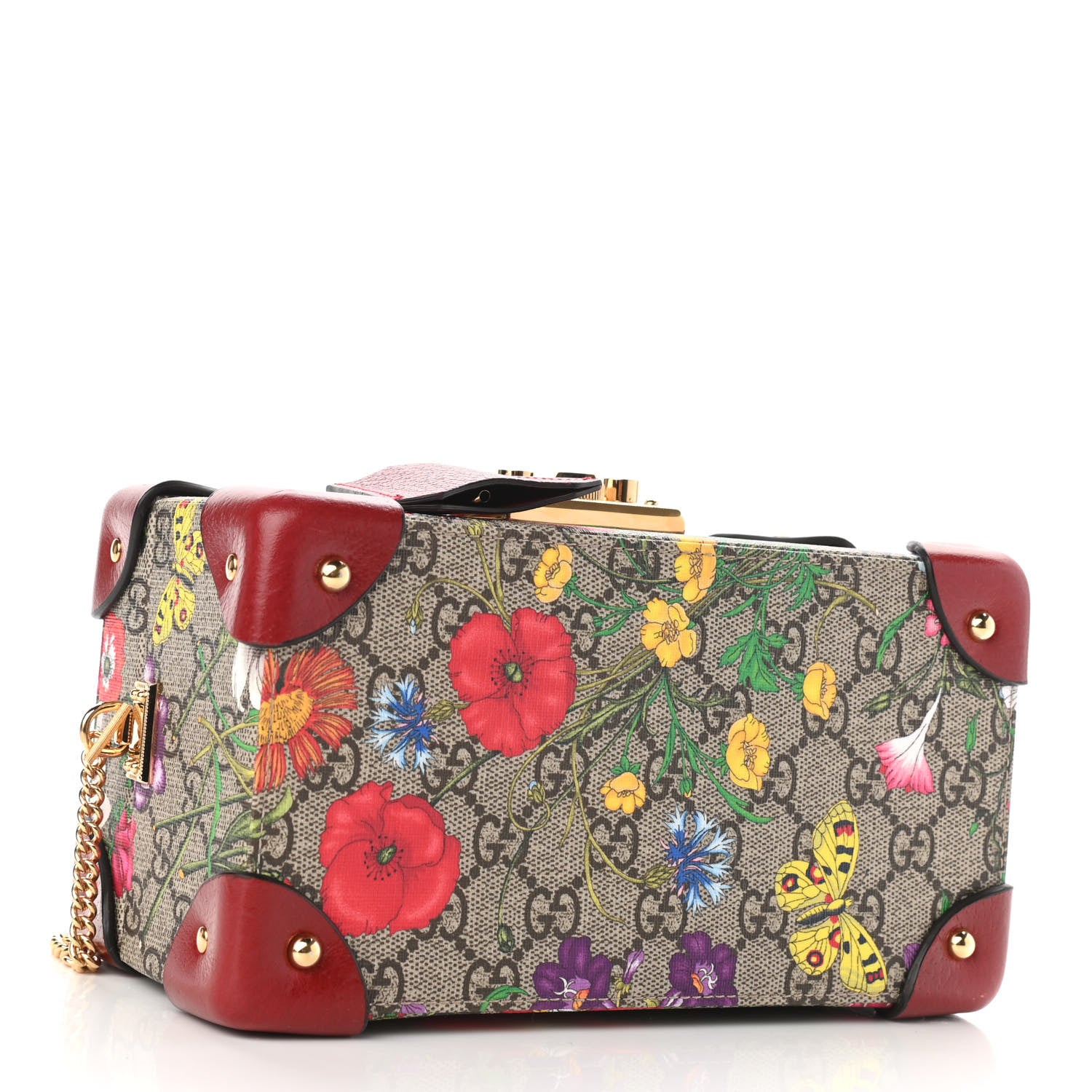 Gucci GG Supreme Monogram Flora Padlock Jewelry Case Red 4 of 12