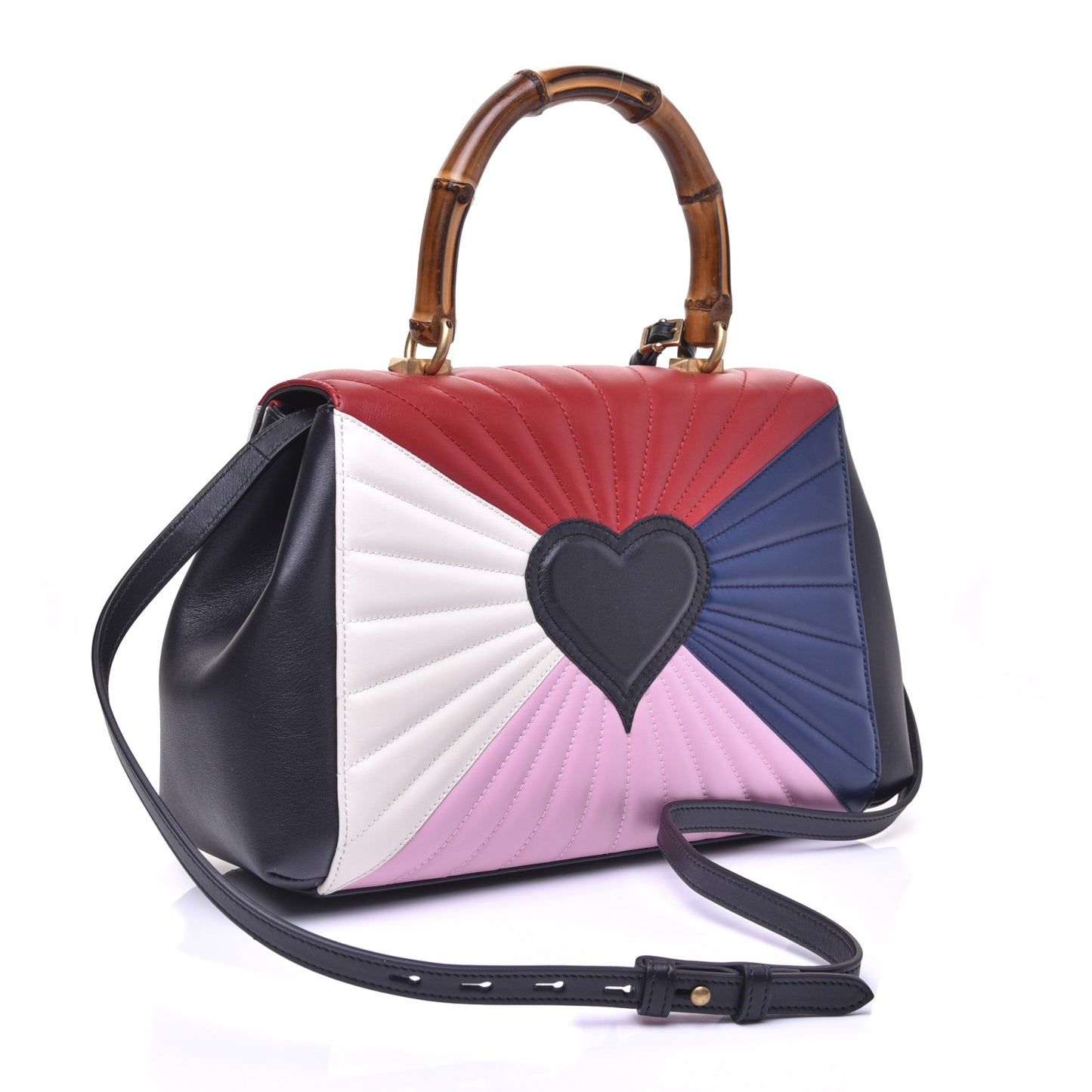 Calfskin Bamboo Trapuntata Queen Margaret Top Handle Bag Blue Agata Hibiscus Red Mystic White Sugar Pink