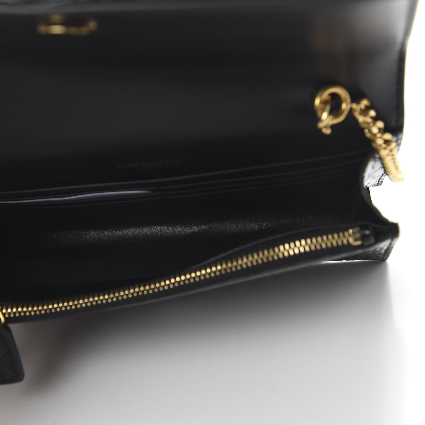 Calfskin Crocodile Embossed Kate Monogram Tassel Chain Wallet Black