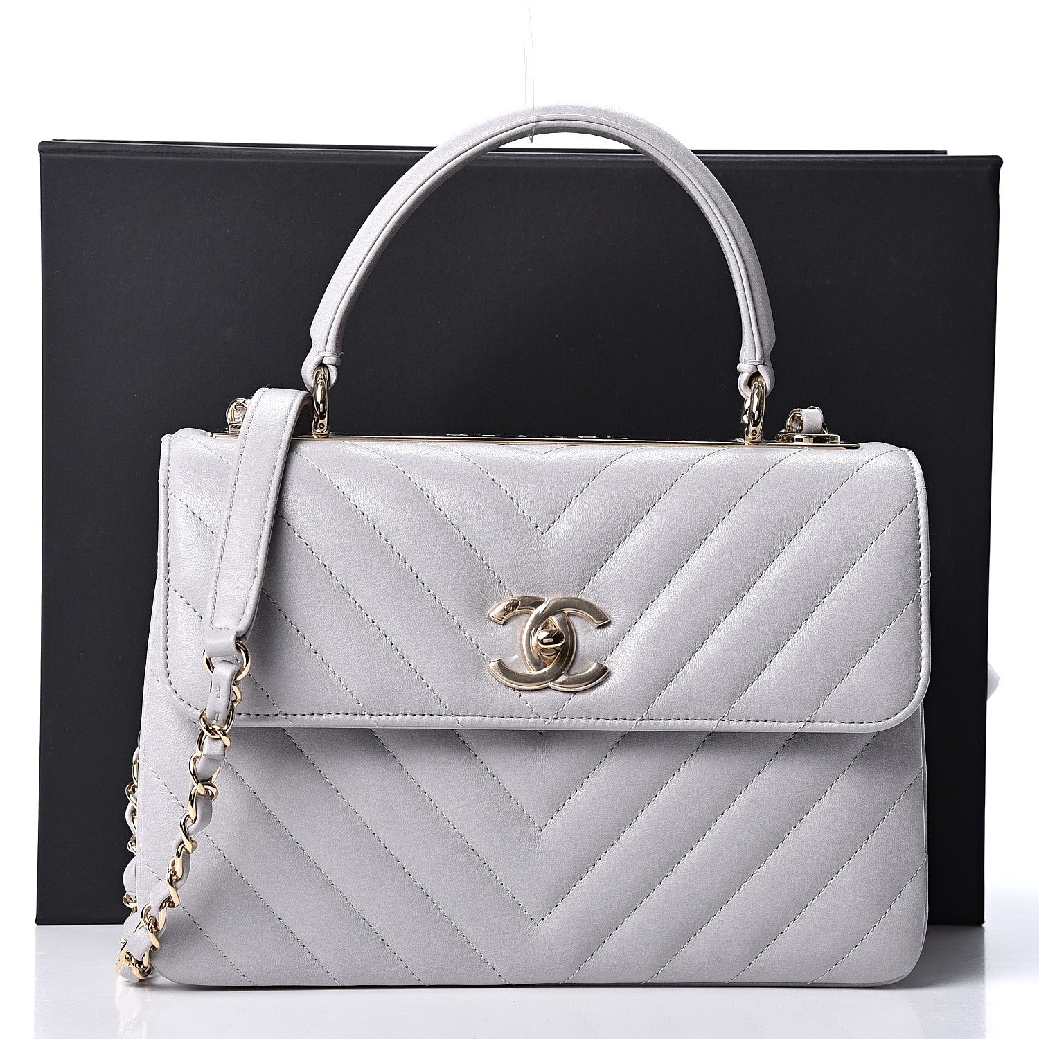 Chanel Lambskin Chevron Quilted Small Trendy CC Flap Dual Handle Bag Grey 10 of 10