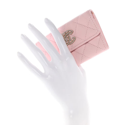 Chanel Caviar Quilted Crystal CC Flap Card Holder Pink 2 of 9