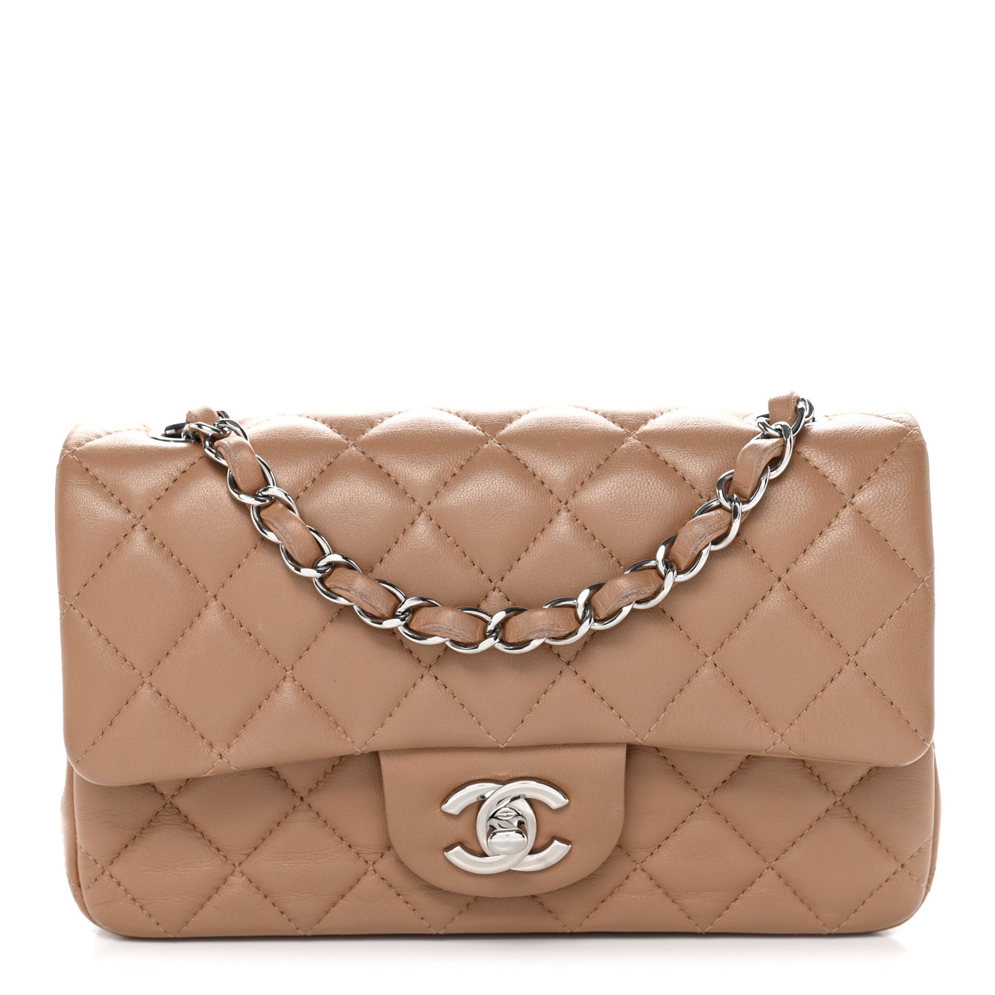 Lambskin Quilted Mini Rectangular Flap Beige