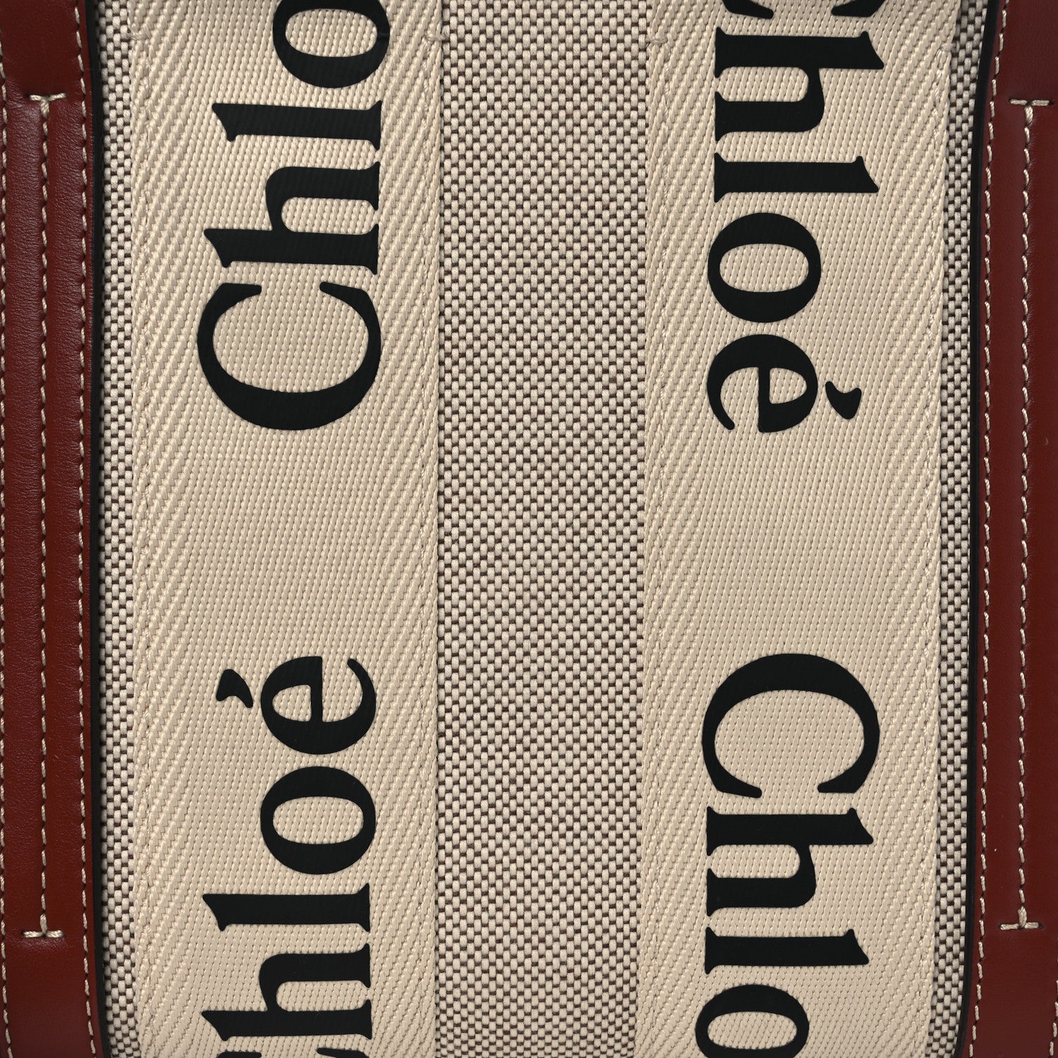 Chloe Cotton Calfskin Small Woody Ribbon Tote With Strap White Brown 8 of 10